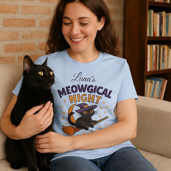 Girl Black Cat Jersey Personalized Halloween Cat Shirt: Custom Name Black  Cat Witch Tee