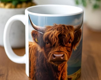 Highland Cow Coffee Cup: Vibrant Ceramic Mug