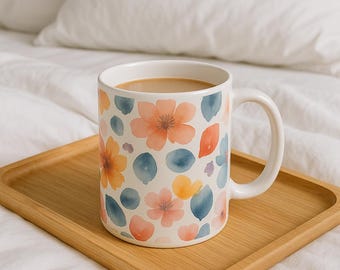 tasse à café florale pour elle | Tasse en céramique botanique colorée | Cadeau d'anniversaire pour amateur de thé | Cadeau de cuisine Cottagecore | 11 oz lavable au lave-vaisselle