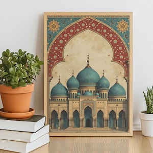 Vintage Mosque Watercolor Painting: Islamic Architecture Art Print