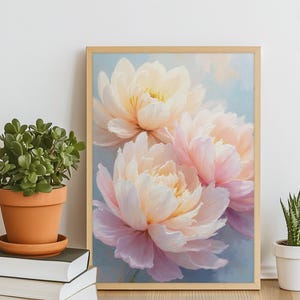 Framed Peony Oil Painting: Modern Floral Wall Art