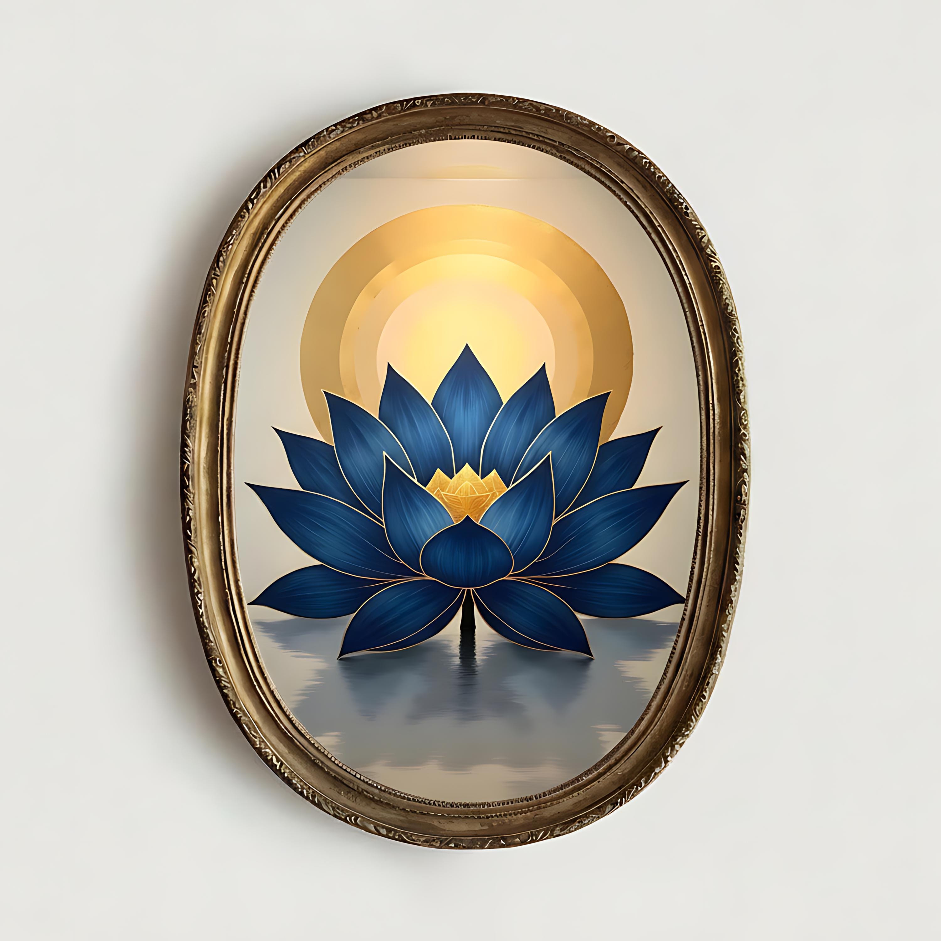 Blue Lotus Wall Art Print, Sacred Lotus Flower, Gold Mandala Zen Decor ...
