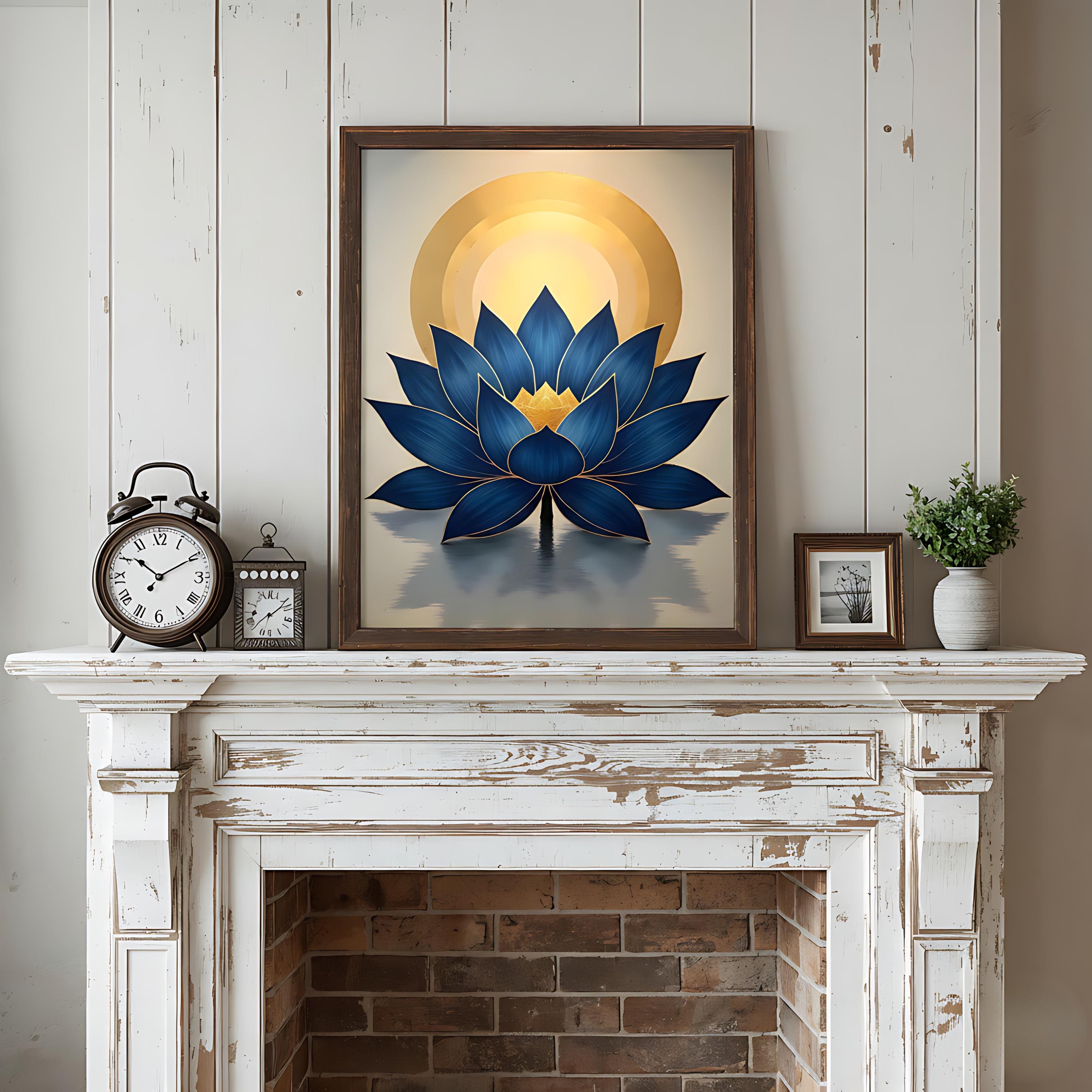 Blue Lotus Wall Art Print, Sacred Lotus Flower, Gold Mandala Zen Decor ...