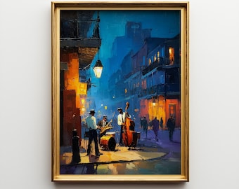 New Orleans Jazz Wall Art Print, African American Music Painting, Saxophone Street Scene, Framed Art Gift