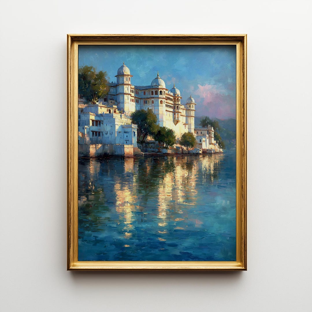 Udaipur City Palace Oil Painting, Indian Lake Landscape Wall Art ...