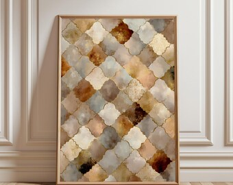 Lámina decorativa de pared en tonos beige neutros, decoración de pared con estampado geométrico, arte bohemio abstracto minimalista, regalo de arte de pared grande