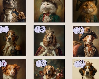 Retrato personalizado de perro rey a partir de una foto / Pintura / Retrato divertido de mascota / Reina renacentista / Diseño de arte digital de retrato real / Retrato artístico