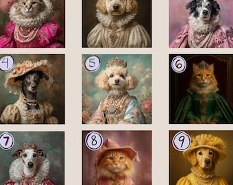 Retrato de perro reina a partir de una foto / Rey Renacimiento / Pintura de retrato divertido de mascota personalizada / Diseño de arte digital de retrato real / Retrato artístico
