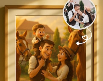 Retrato personalizado de caricatura 3D a partir de foto / Ilustración digital personalizada estilo 3D / Regalo de aniversario para pareja, familia, Navidad y cumpleaños