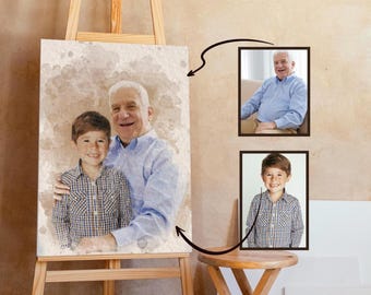 Agregue una persona fallecida de diferentes fotos, combine fotos, regalo personalizado por la pérdida del padre, agregue un ser querido fallecido a una pintura conmemorativa con fotos,