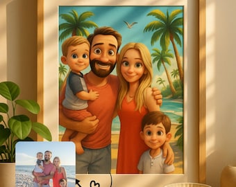 Retrato de caricatura personalizado / Ilustración digital personalizada / Avatar animado en 3D / Regalo para pareja, familia, boda, cumpleaños y Navidad