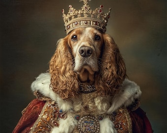 Retrato de perro real a partir de una foto / Pintura de retrato de mascota divertida personalizada / Reina renacentista / Diseño de arte digital de retratos / Arte de retratos