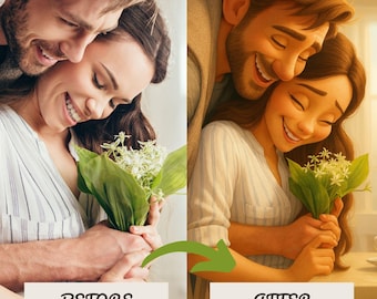 Retrato personalizado de dibujos animados en 3D a partir de foto / Ilustración digital personalizada en estilo animado en 3D para pareja, familia, regalo de cumpleaños de Navidad