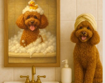 Retratos de mascotas personalizados con fotos de mascotas, divertido retrato de perro en el baño, decoración artística para el baño, regalos para mascotas, retrato de perro, cepillo de dientes para amantes de los perros