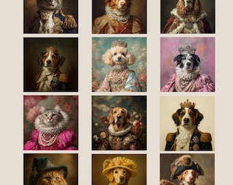 Retrato divertido de perro a partir de una foto / Pintura de retrato de mascota personalizada / Reina Rey Renacimiento / Retrato real Diseño de arte digital / Retrato artístico