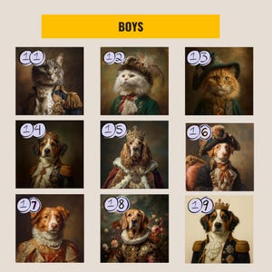 Retrato de mascota personalizado, retrato de perro renacentista de la reina y el rey a partir de una foto, diseño de arte digital con retrato de mascota real, arte de retrato imagen 9