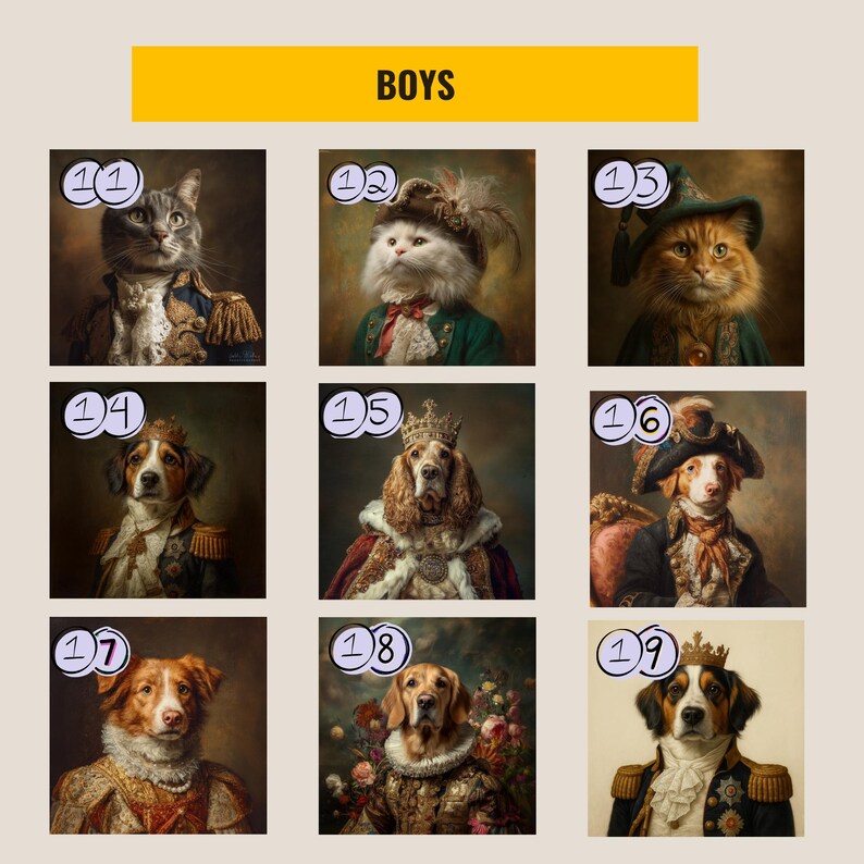 Retrato de mascota personalizado, retrato de perro renacentista de la reina y el rey a partir de una foto, diseño de arte digital con retrato de mascota real, arte de retrato imagen 9