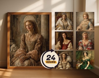 Retrato real personalizado / Retrato renacentista a partir de una foto / Arte de la reina / Retrato histórico Regalo de retrato personalizado / Retrato humano