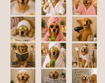 Retrato divertido y personalizado de mascota en el baño / Foto de perro a partir de una imagen / Arte de pared personalizado para perros / Regalo para amantes de las mascotas, imprimible, baño de mascotas rojo