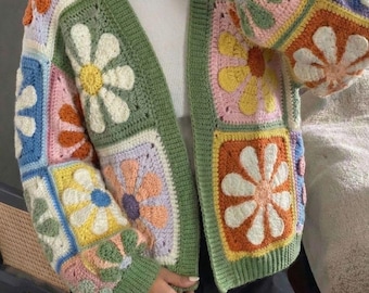 Mystery Retro Daisy Granny Square Cardigan Crochet Pattern