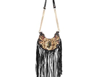 Boho Fringe Crossbody Bag: Handmade Beaded Gemstone Festival Purse
