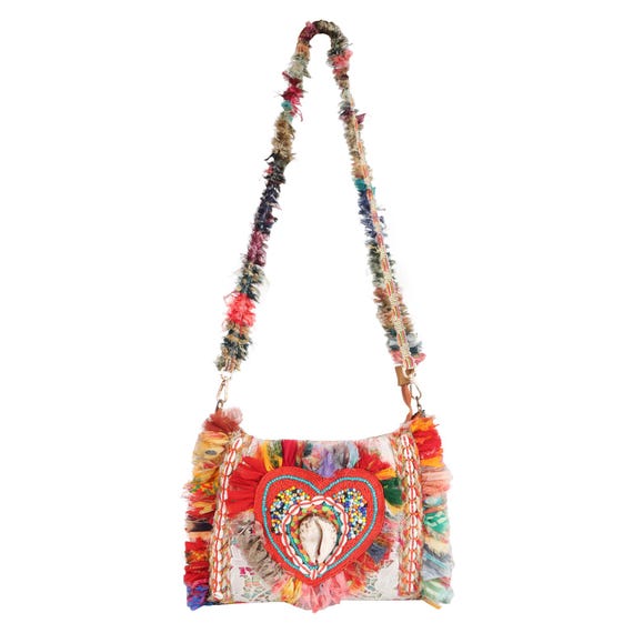 Boho Recycled Fabric Crossbody Bag: Handmade Hippie Purse with Shells Indian Handicraft