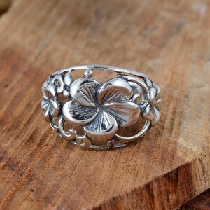 Sterling Silver Plumeria Flower Ring – Boho Floral Statement Jewelry