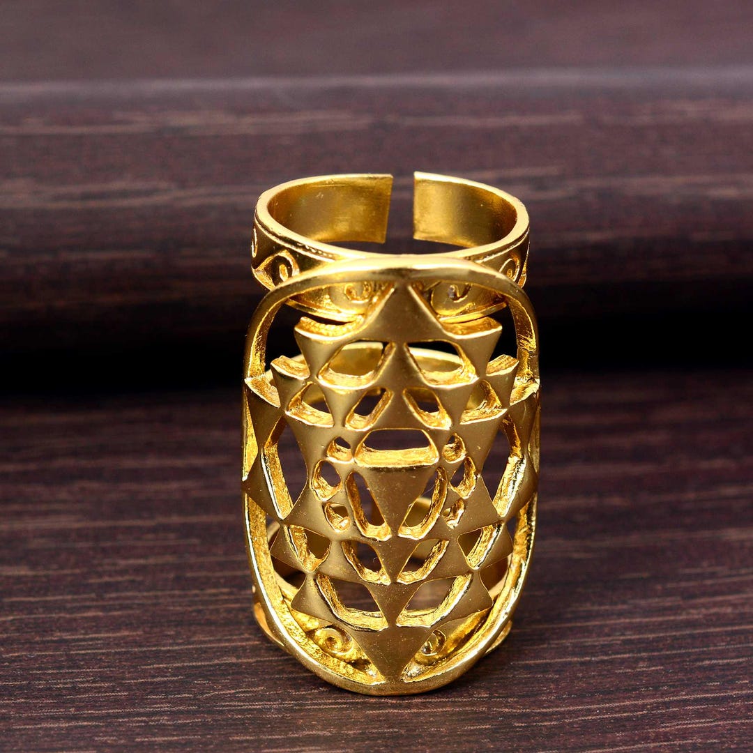 Scared Geometry Ring Sacred Geometry Gold Tone Ring | Sri Yantra Brass Adjustable Ring ...