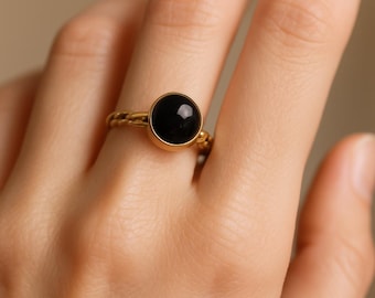 Handmade Brass Black Onyx Ring | Boho Gemstone Jewelry