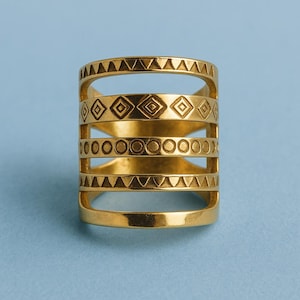 Boho Geometric Brass Ring – Adjustable Tribal Statement Jewelry for Women & Men