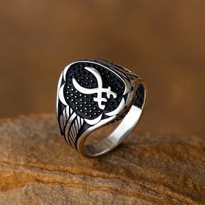 Sterling Silver Black Enamel Signet Ring – Bold Tribal Symbol Jewelry for Men