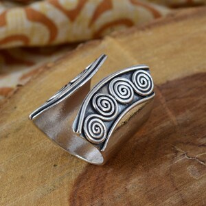 Boho Spiral Silver Ring | Tribal Statement Adjustable Ring | Handmade Oxidized Jewelry