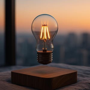 Handmade Vintage Levitating LED Bulb – Magnetic Floating Lamp with Wooden Base – Retro Desk & Home Decor – Ships in 5–15 Days