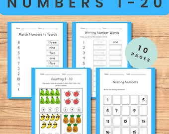 Numbers 1-20 Activity Workbook: Trace, Count and Write Math Printable for Kids