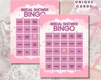 Bridal Shower Bingo Game – Boho Floral, 40 Unique Cards (Digital Download)