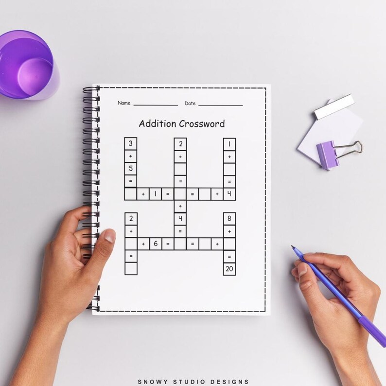 Addition Crossword Puzzles Math Worksheets for Kids (PDF) Etsy