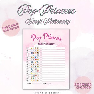 Pop Princess Emoji Pictionary Game | Bachelorette & Girls Night Activity | 2000s Pop Music Quiz | Printable Pink Party Game