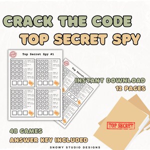 Topgeheime spionafdrukbare puzzels | 48 Crack the Code Logic-games voor kinderen en volwassenen | Verjaardagsfeestje | Eenvoudige, gemiddelde en moeilijke hersenkrakers