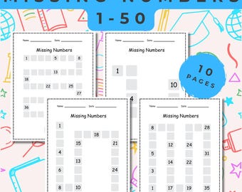 Missing Numbers 1–50 Worksheet Printable for Kids | Preschool and Kindergarten Math Practice PDF