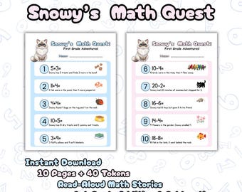 Math Quest: 1st Grade Word Problems and Counting Tokens (Printable PDF)