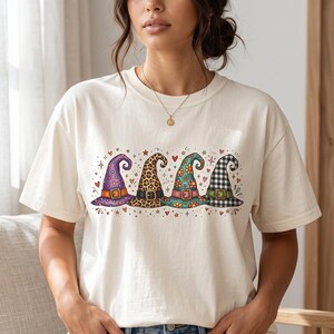 Witch Hat Row T-Shirt | Halloween Witchy Hats Pattern