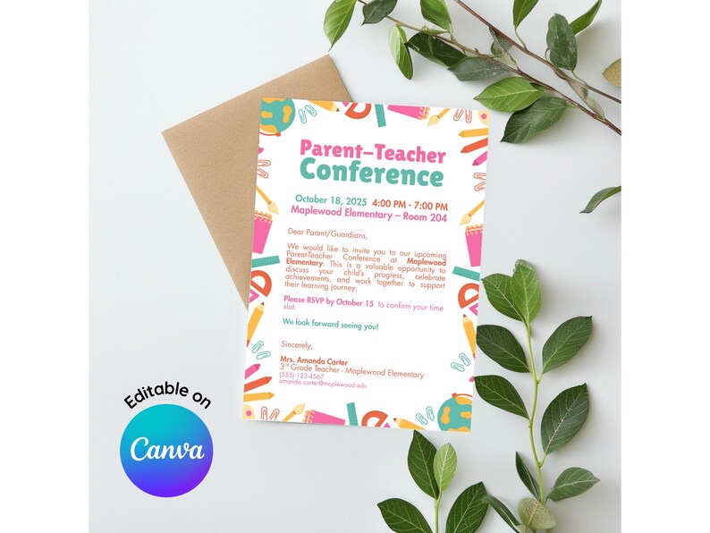 Editable Parent–teacher Conference Invitation Minimalist Teacher Invite ...