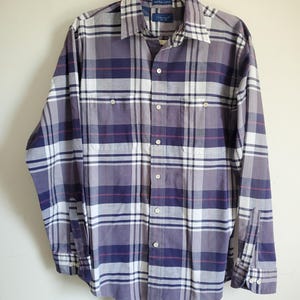 Purple Plaid Button Down Shirt, Light Spring Shacket, Transitional Wardrobe Piece, TownCraft Plaid
