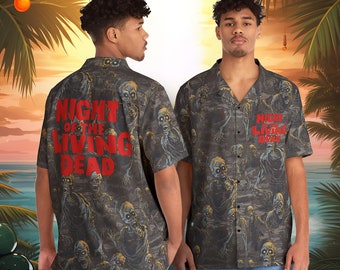 Night of the Living Dead Zombie Shirt | Men's Button-Up with Undead Horror Pattern | Scary Movie Button Up Shirt | Undead Fashion tee