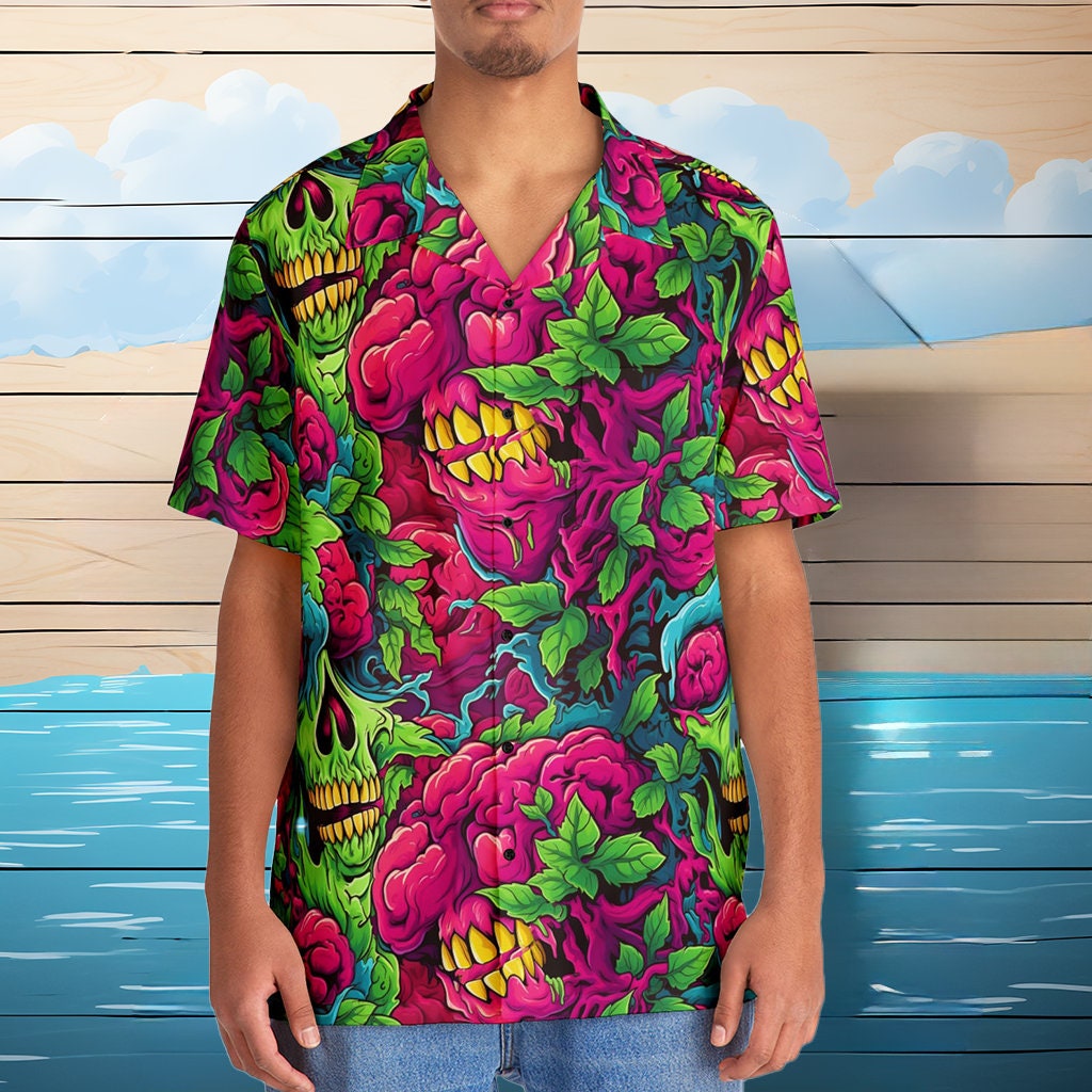 Discover Zombie Brains Hawaiian Shirt, Horror Aloha Shirt