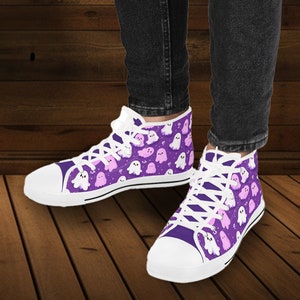 Cute Halloween Ghost HighTop Sneakers | Playful Fall Adorable Spirit Design | Colorful Trick or Treat Shoes