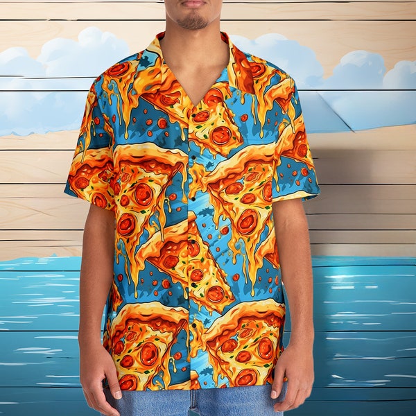 Chemise hawaïenne Pizza explosive abstraite | Design gourmand fantaisiste | Oeuvre unique d'amateur de pizza | Chemise Pizza Aloha | bouton gourmand