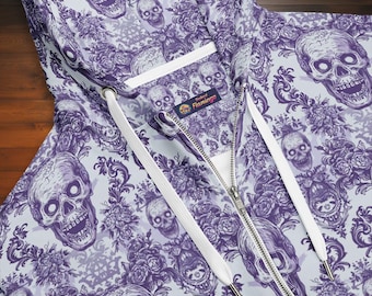 Big and Tall, Spooky Goth Paisley Zombie Pattern Hoodie - Lavender and Purple for Eerie Elegance