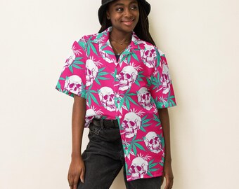 Pink and Green Smoking Skulls Stoner Shirt