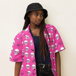 Bright Pink Skull Gothic Style Button UP